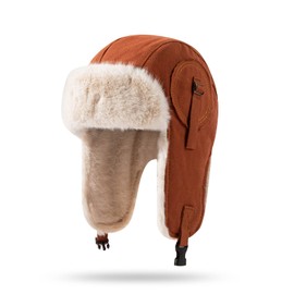 Clape Lumberjack Winter Trapper Hat Cold Weather Bomber Hats for Men Women Faux Fur Trooper Cap Hunting Ushanka Hat, Caramel