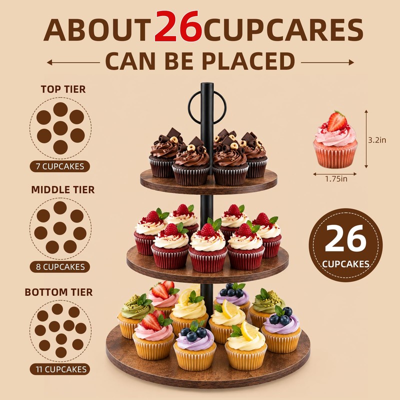 Wooden Cupcake Stand 2 Pack, Large Cupcake Tower Stand for