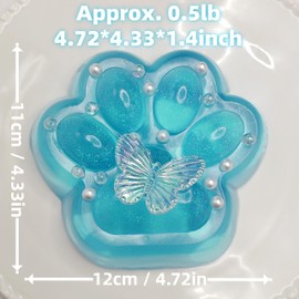 4.72 Inch Handmade Big Cat Paw Squishy Toys, Glitter Transparent Squeeze Paw, Super Soft Squishies for Stress Relief, Adorable Fidget Toys Suitable for Adults (Blue)