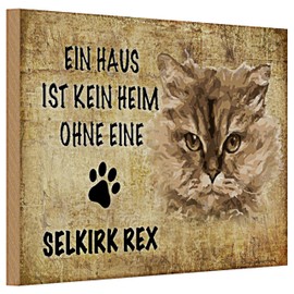 Dekoratives Vintage-Holzschild 'Ein Haus ist kein Heim ohne eine Selkirk Rex' | Ideal für Katzenliebhaber und Haustierbesitzer | 20 cm x 30 cm