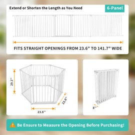 SHYUJAJIE Extra Wide Baby Gate, 30" tall142 Wide Configurable Baby Gate Fireplace Safety Fence, Metal Pet Safety Playpen for Toddler/Pet/Dog Christmas Tree Fence (Whtie, (6-Panel))