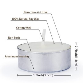 DEYBBY Natural Soy Wax Tealight Candles Bulk,100 Pack UnScented Tea Candle Set - 4 Hours Burning for Each