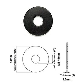 TERF® 10 Pcs Black Rubber Penny Washer M5 / 5mm X 14mm X 1.5mm Penny Washers Size: 5mm Inside Diameter (Hole) X 14mm Out Side Diameter X 1.5mm Thickness