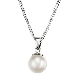 Goldmaid Women's Necklace with Pendant 925 Silver Rhodium-Plated Freshwater Cultured Pearl White 45 cm Jewellery, Sterling Silver, Freshwater cultured pearl