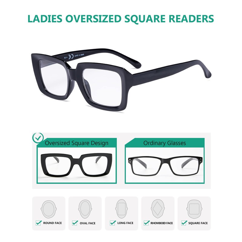 Eyekepper Eyekepper 4 Pack Stylish Eyeglasses Women - Oversized Square