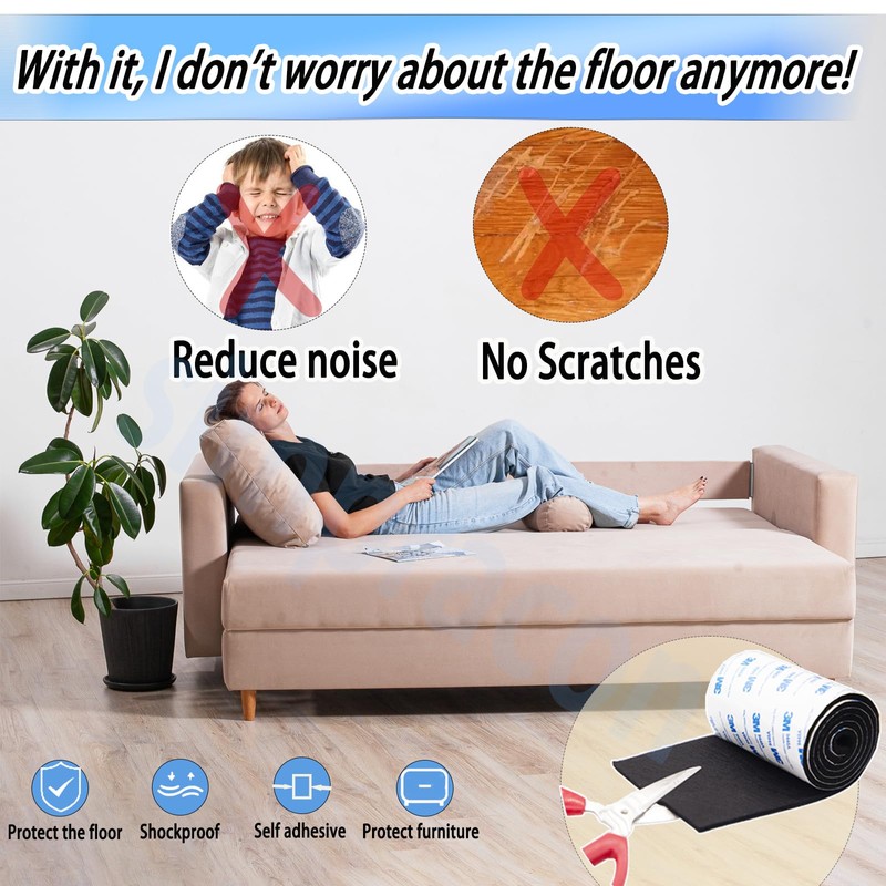 Cuttable Felt Furniture Pads with Sticky Backing,40x6 inch Self Adhesive