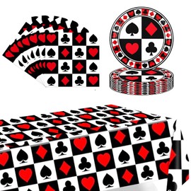 POPOYU 37-Piece Casino Poker Party Tableware Set, Casino Poker Birthday Decoration with Plates, Napkins, Tablecloths, Casino Poker Decoration, Tableware, Party Accessories for Boys, Girls, Children's