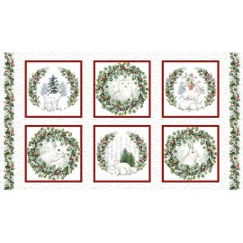 Studio E Christmas Animal Wreath Fabric Winter White Scenes Cotton Studio E 24" Panel