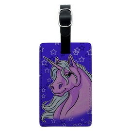 Graphics & More Pink Unicorn on Purple Stars Leather Luggage Id Tag Suitcase Carry-on, Black