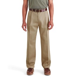 Dockers Men's Signature Relaxed Fit Iron Free with Stain Defender Pants-Pleated, New British Khaki, 34W x 29L