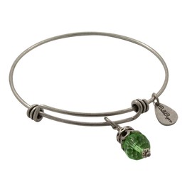 Bella Ryann Adjustable Expandable Silvertone Wire Bangle Bracelet With Birth Crystal Charm - August