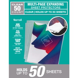 Samsill High Capacity Sheet Protectors, 50 Pack, 8.5x11 Inch Page Protectors for 3 Ring Binder, Heavy Duty, Multi-Page Protector, Holds 50 Sheets, Top Loading, Acid Free