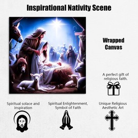 GUN SUPPLIES OUTLET LLC Nativity Canvas Art Christ Child Birth Scene with Holy Family Bethlehem Star Religious Three Kings Day Decor for Spiritual Christian Homes 20x20 inch