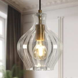 GEPOW Gold Pendant Light, Clear Glass Pendant Light for Kitchen Island Modern Gold Pendant Light Fixtures for Dining Room, Hallway, Bedroom, Hallway