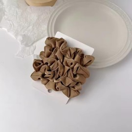 Silk Hair Scrunchies Set, 5 Pack, Mulberry Silk Hair Bands for Women (DULL BROWN)