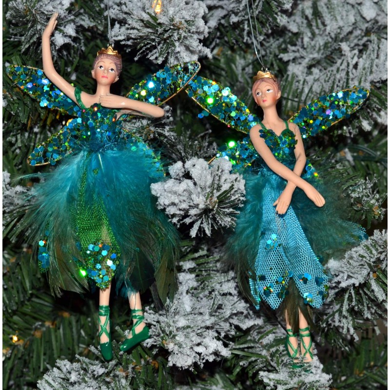 Gisela Graham : Large Peacock Fairy Decoration (set of 2)