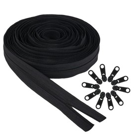 Endless Zip with Zip for Bed Linen, Continuous Zip, Sold by the Metre, 3 mm, 10 m with 10 Zip Pulls, Zip Endless Zip, Black