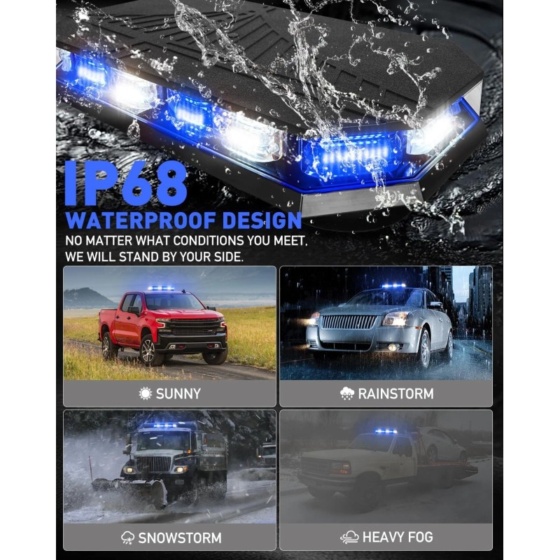 Rooftop Emergency Strobe Light Bar 102 LED Blue White Mini