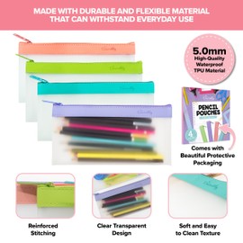 Decorably 4 Pack Transparent Plastic Pencil Pouch Clear Plastic Pouches with Zipper, Multifunctional Clear Pencil Pouch for Office, Cosmetics, School and Stationary Supplies