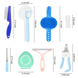 9 Pcs Dog and Cat Grooming Kit, Self-Cleaning Depilatory Comb, Finger Toothbrush and Bath Brush, Complete Pet Care Tool Kit for Long and Short Hair Dogs and Cats, for Clean Teeth and Skin