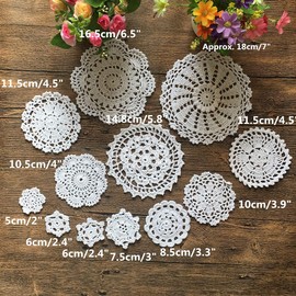 MINDPLUS Set of 24 Hand Crochet Doilies Cotton Crocheted Lace Doilies Placemat 2-7 Inches Round White Vintage (24pcs White)