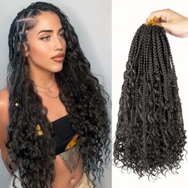 9 Pack Boho Box Braids Crochet Hair - 18 Inch Pre-looped Goddess Box Braids Crochet Hair Bohemian Crochet Boho Crochet Braids With Curly Ends Synthetic Crochet Hair For Women（18 Inch,4#)