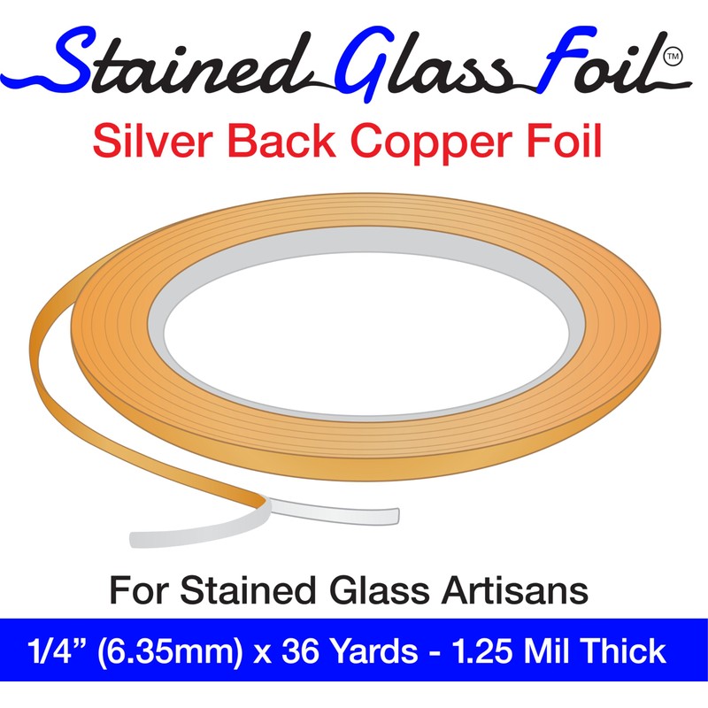Stained Glass Foil 1/4" x 36Yds.Copper Foil Silver Back Tape