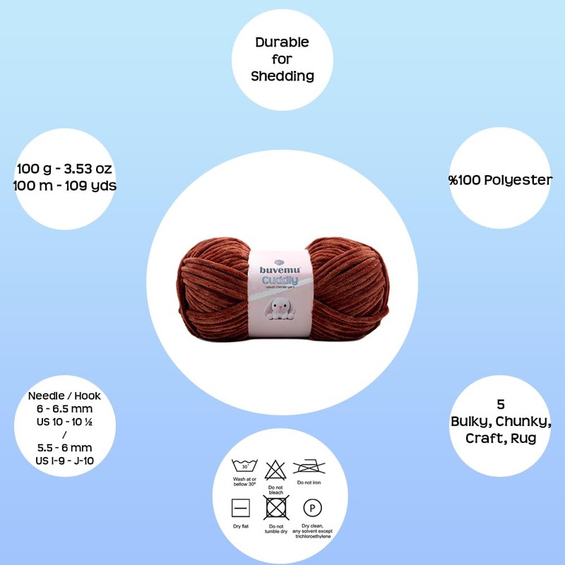 Cuddly Velvet Chenille Yarn, Super Soft Fluffy Bulky for Knitting