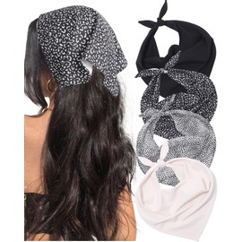 AWAYTR 4 Pcs Triangle Head Scarf Headband for Women Hair Bandanas for Women's Hair Boho Kerchief Headbands (White+Black+White Leopard+Black Leopard)