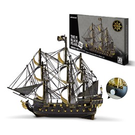 3D Puzzle Metal Black Pearl Pirate Ship Fridge Magnet, 3D Metal Puzzle Sailing Boat Ship Set, Model Ship for 340 Stainless Steel, Birthday Gift, Model Kit Adults, 77 Pieces