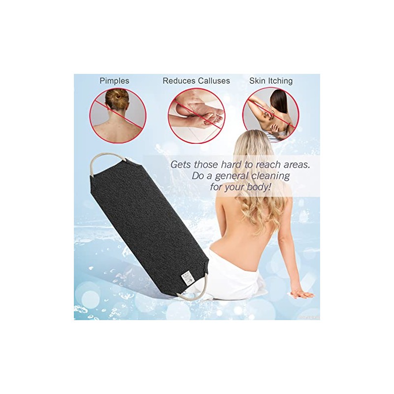Evridwear Estropajo exfoliante de espalda con asas, dos lados para