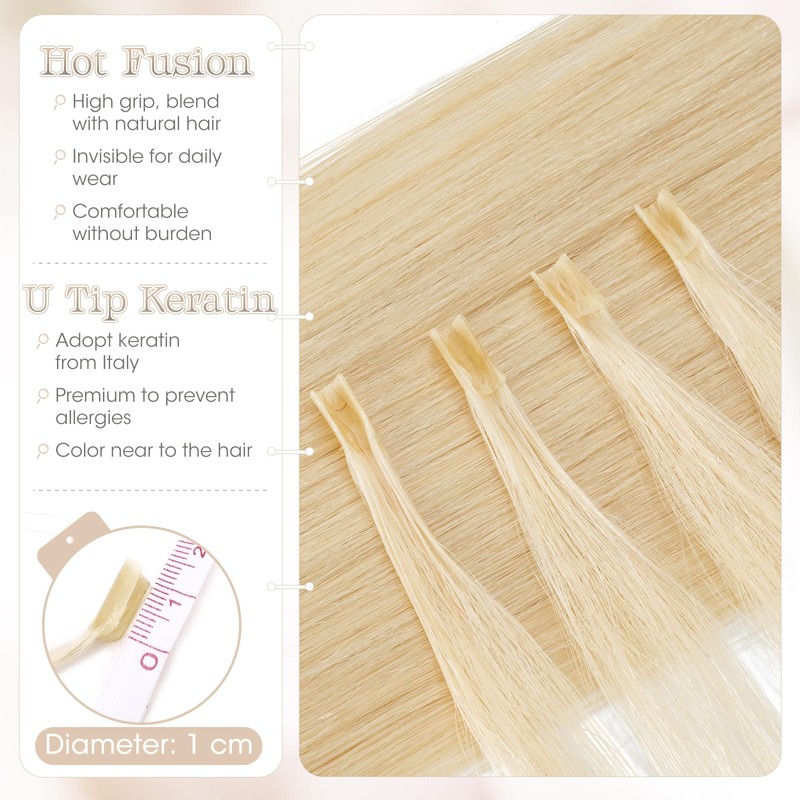 Elailite Real Hair Extensions Bondings 60 cm #613 Light Blonde
