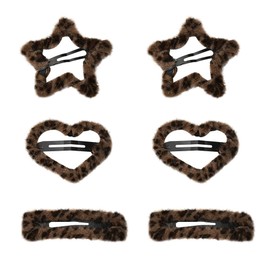Fuzzy Leopard Snap Hair Clips for Women Hollow Y2K Bangs Side Hair Clips for Thin Thick Hair Accessories Cheetah Print Snap Hair Clips Barrettes Fluffy Leopard Print Hair Barrettes 6PCS