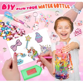 Decorate Your Own Water Bottle for Gifts for Girls - diy friendship bracelet,Christmas/Easter/Birthday Gift Ideas, Fun DIY Activity Crafts for Kids, Great Gift for Little Girl(Sweet Unicorn)