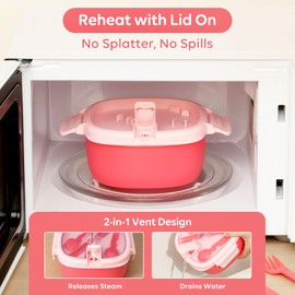 AI LOVE PEACE Microwavable Ramen Bowl Cooker with Lid - Leakproof Noodle Container with Built-In Utensils, BPA-Free, Dishwasher & Freezer Safe [Bright Pink]