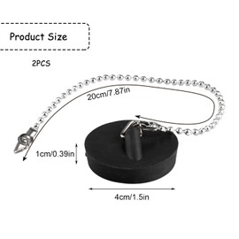 Rumyve 2pcs Universal Sink Plug Stainless Steel Ball Chain Hook,Kitchen and Bathroom Drain Plug,Sink Drain Plug