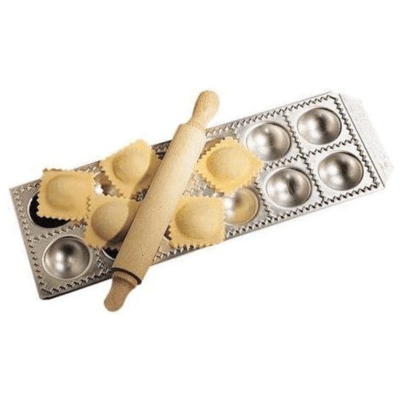 Eppicotispai 12-Hole Aluminum Round Ravioli Maker with Rolling Pin