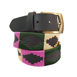 Carlos Diaz Mens Womens Premium Unisex Brown Leather Embroidered Designer Polo Belt (105 cm/ 40-42 Inches)