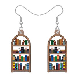 TIZURO Back To School Acrylic Cute Stackable Books Earrings Fun Bookshelf Dangle Novelty Jewellry For Women Librarian Teacher's Day Charms Gifts (Coffee)