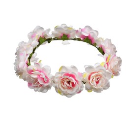 TTPSRY Flower Wreath Hair Flower Wreath Artificial Flowers Crown Bridal Bohemian Floral Garland Headband Hair Band for Birthday Party Wedding Bride and Bridesmaid (Pink)