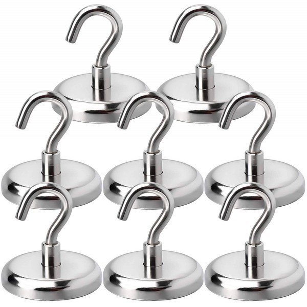 LOVIMAG 100LBS Heavy Duty Magnetic Hooks, Strong Neodymium Magnet Hooks for Home, Kitchen, Workplace, Office etc, 32mm(1.26inch) in Diameter,34mm(1.34inch) in Height- 8pack