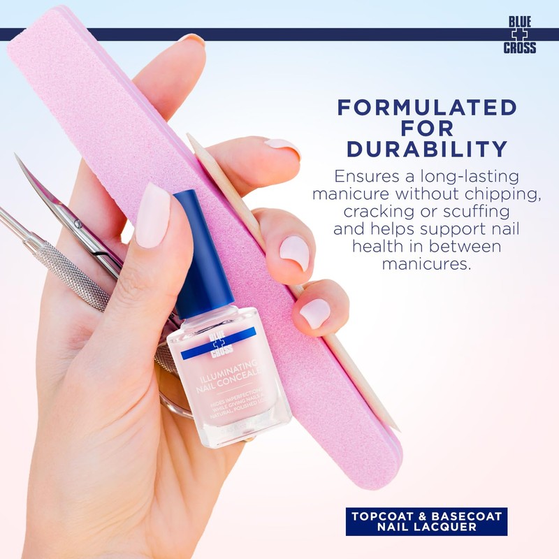 Blue Cross Illuminating Nail Concealer Polish, 5 Minute Manicure, Topcoat