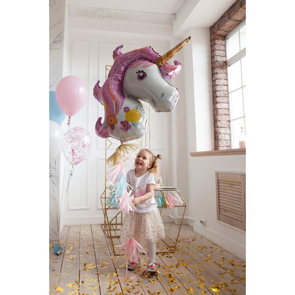 Unicorn Party Supplies Set Life Size Unicorn Balloons 72 PCS, Party Plates, Cups, Napkins, Straws, Unicorn Straw decorations, 8 Confetti Balloons, Magical, Fantasy Decorations - BY JOYFUL PARTY