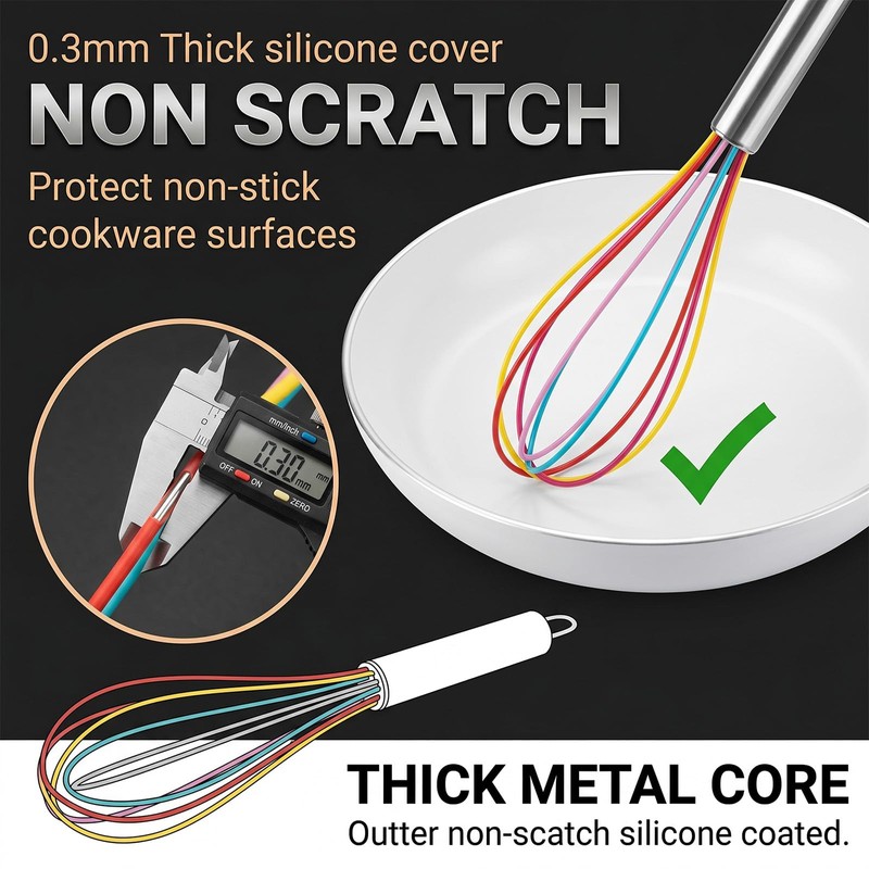 Silicone Whisk,Stainless Steel Wired Wisk Set 8" 10" 12",Heat Resistant