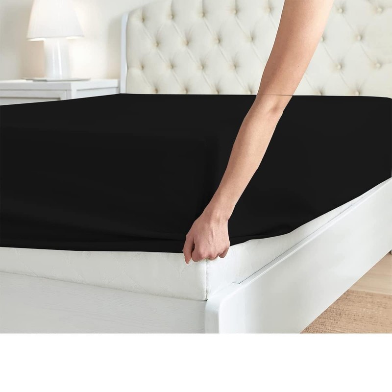 Rayyan Linen Extra Deep Fitted Sheet Black Color 16 Inched