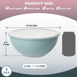 Greentainer 4-Piece Plastic Mixing Bowl Set with Lids for Kitchen, 113oz Lightweight Salad Bowls, Large Storage Bowls for Baking, Prepping,Cooking and Serving Food, Dishwasher & Microwave Safe- Pink