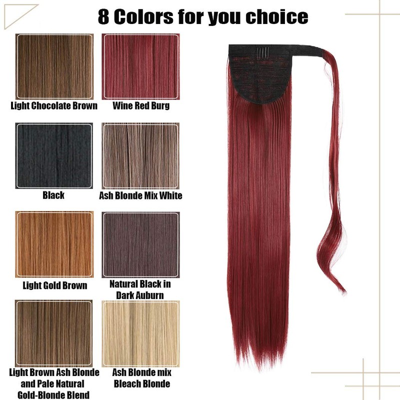 Gangel Red Ponytail Hair Extension Straight Pony Tails Wrap Around