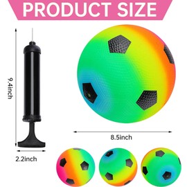 Jeffbaubl 4Pcs Playground Balls,Rainbow Balls Kickballs with 1 Hand Pump,8.5 Inch Inflatable Playground Ball Kick Balls Handball,Colorful Dodgeball for Kids Adults Indoor Outdoor Games Use(Soccer)