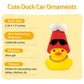 wonuu Rubber Duck Car Ornaments Duck Car Dashboard Decorations with Winter hat Duck Car Accessories for Women, White&Red