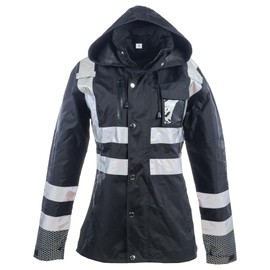 J. J. Keller & Associates, Inc. High Visibility Rain Jacket for Women, Reflective Raincoat, Lightweight 300D Oxford, Black, 2XL, SAFEGEAR